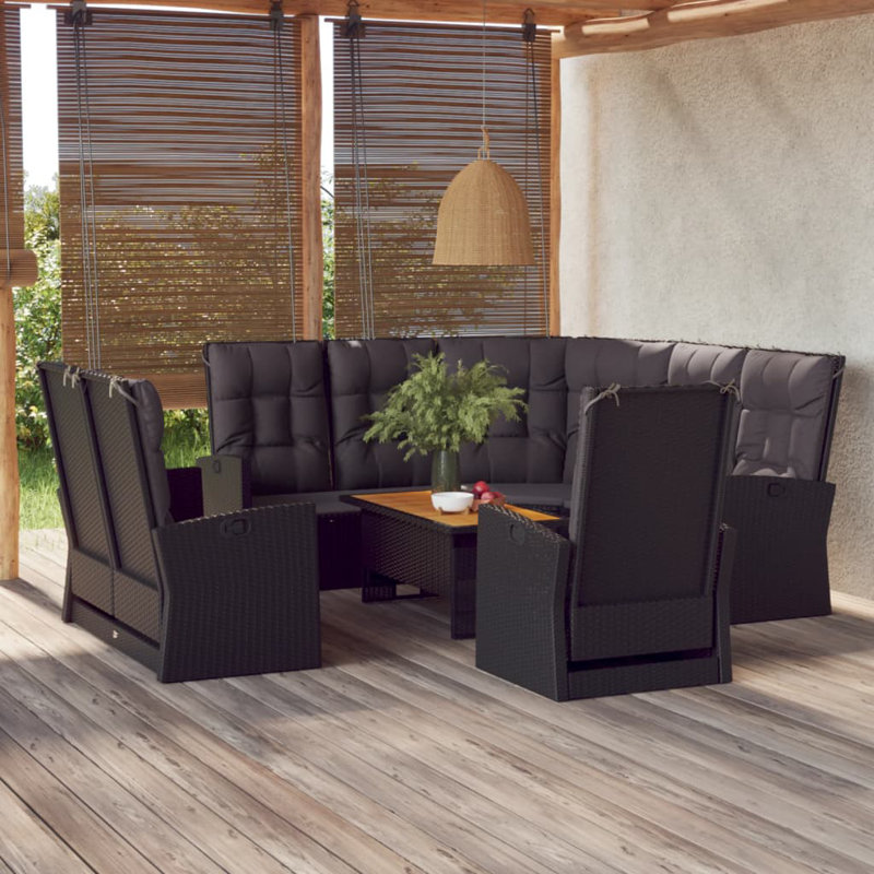 - Person Patio Conversation Set with Cushions, Black