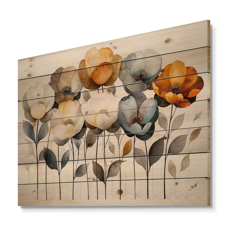Automne harmonie pivoines bouquet de fleurs I - art mural en bois pivoines - sur bois de pin naturel