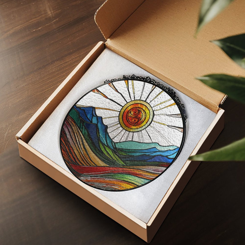 Panneau de verre coloré Sun Sun, 9,8 x 9,8 po (25 x 25 cm)