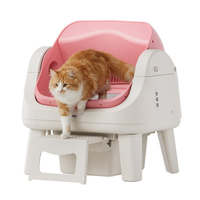 AS12 Automatic Cat Litter Box Self-Cleaning with Safety Protection, Liners and Front Entry Step Included, Pink