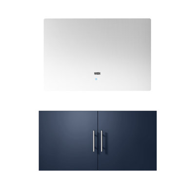 36 po L x P 22 po. Meuble-lavabo bleu marine avec miroir à DEL - processus d'installation abondant, entièrement assemblé pour une installation rapide
