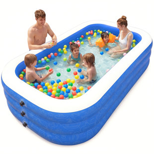  Grande piscine gonflable avec auvent, piscine gonflable pleine grandeur pour enfants et adultes, piscine pour enfants avec parasol, piscine gonflable pour la cour, jardin, 3 ans et plus, bleu