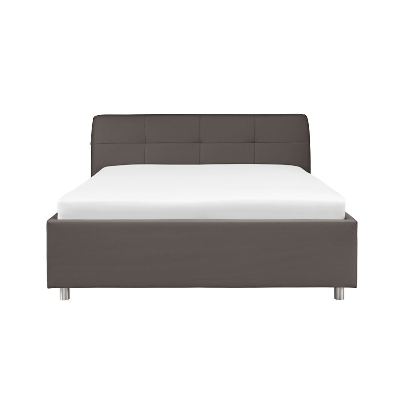 Upholstered Bed Frame with Mattress, 180 x 200cm, H2, Grey/Brown/Blue