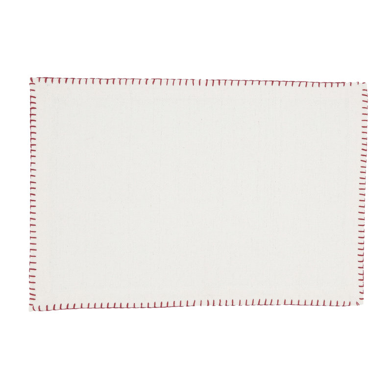 White Cotton Rectangle Placemats with Whipstitch Design