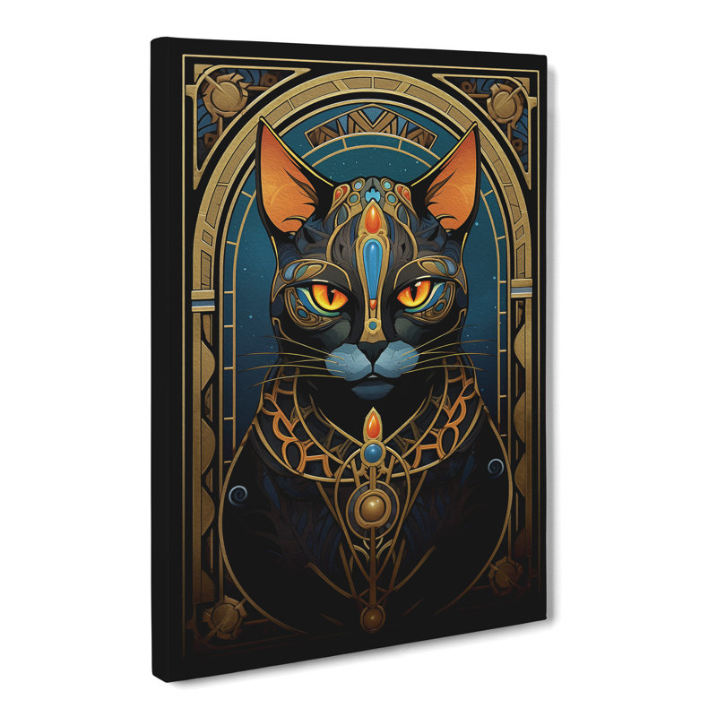 Egyptian Cat Art Nouveau Art - Print, 50cm H x 35cm W x 3cm D