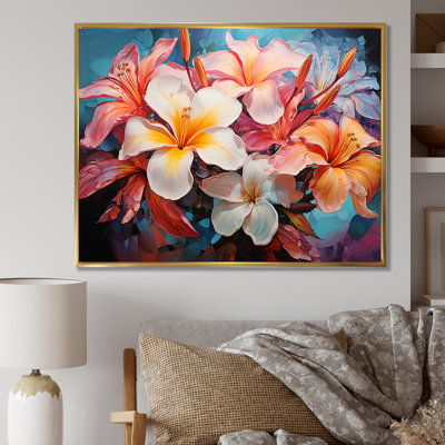 «White and Coral Plumeria Blooming Paradise» sur toile imprimée