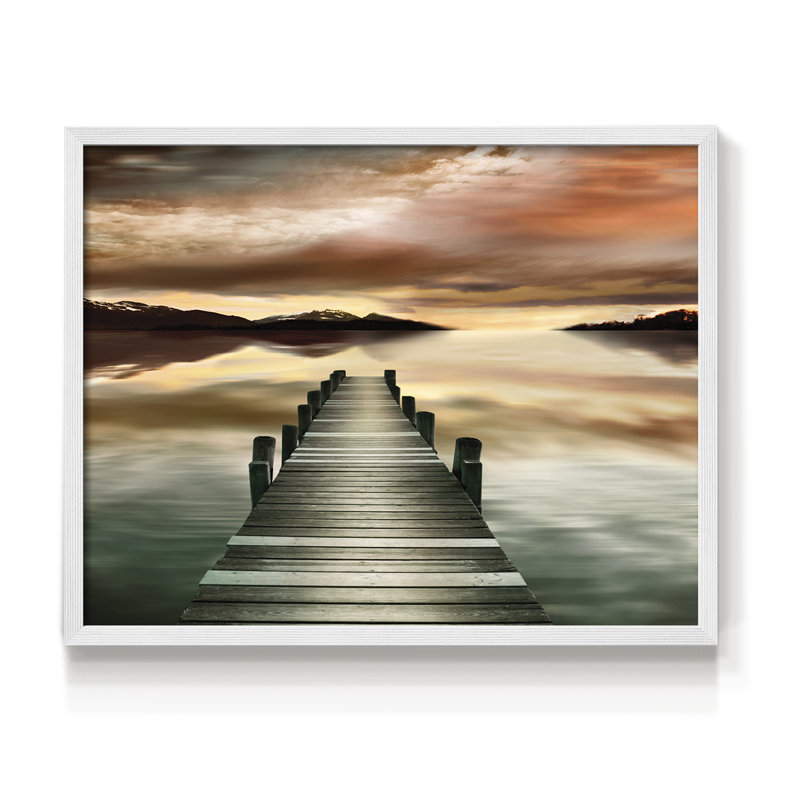 Jetée de coucher de soleil - reproduction encadrée - réversible, H 22 po x l 28 po, Blanc
