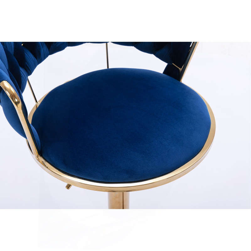 Ensemble de 2 tabourets de bar, avec repose-pieds chromé et base pivotante à hauteur réglable en velours + tabouret de bar simple Golden Leg