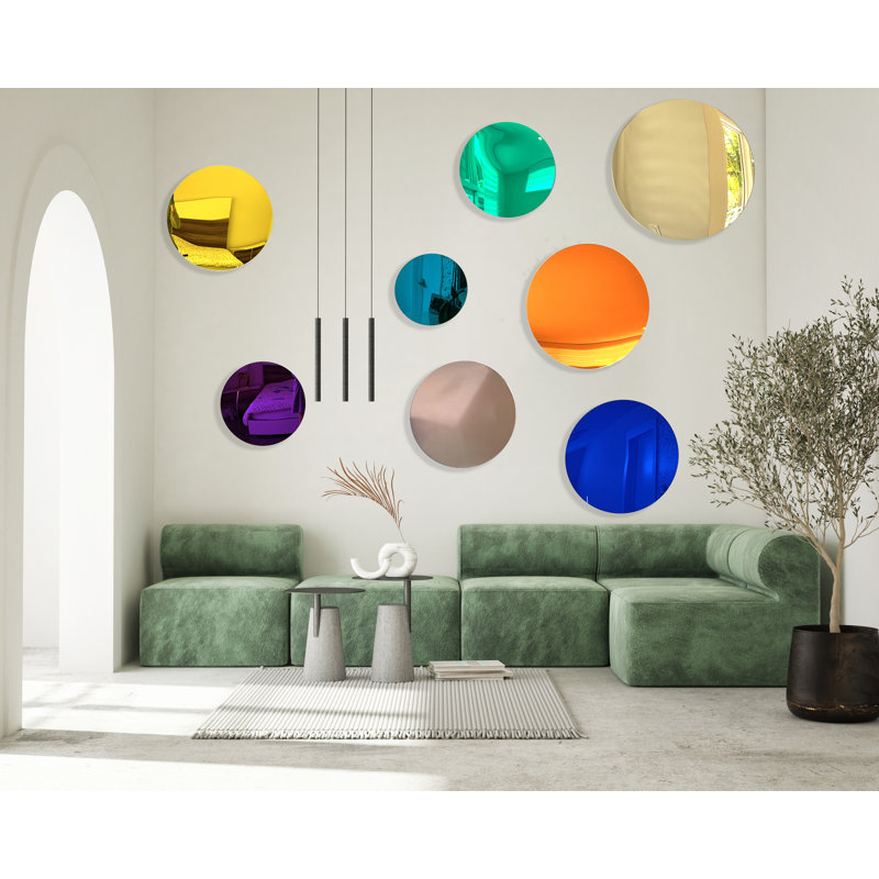 Miroir en acrylique abstrait cercles - ensemble de 8 art mural, fabriqué aux États-Unis - décor et cadeau de luxe moderne