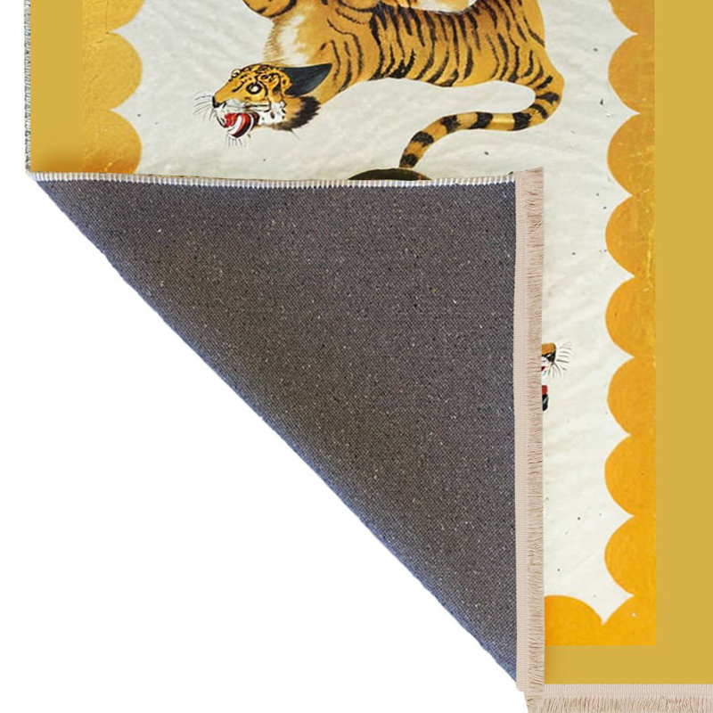 Tapis décoratif moderne à motif tressé à motif de deux tigres de la collection Rio