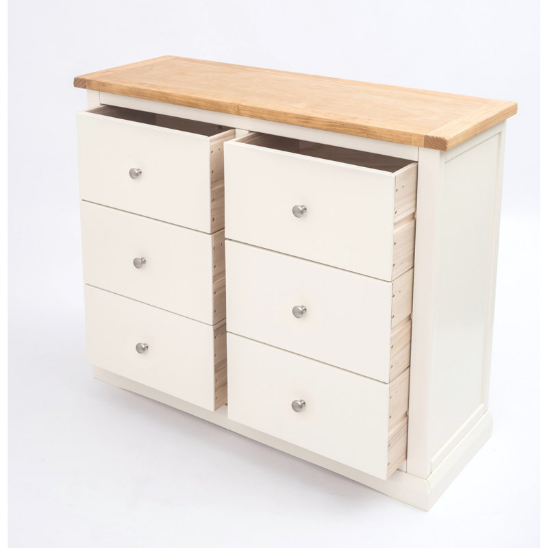 6 Drawer 110cm W Double Dresser, Off White