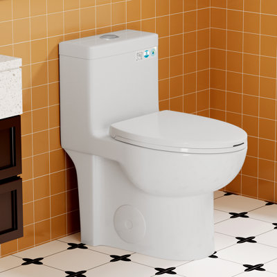 Toilette une pièce à double chasse - 1,1 / 1,6 GPF, hauteur confortable, siège à fermeture en douceur, blanc brillant, chasse d'eau Vortex (siège inclus)