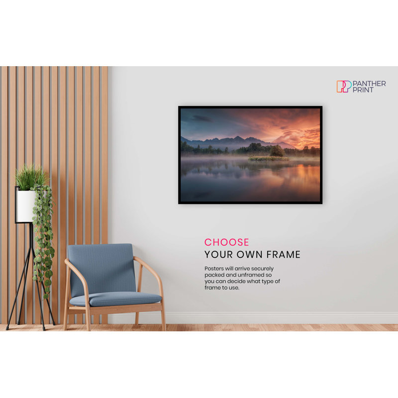 Morning Daybreak Orange Sunlight By The Lake Panorama - No Frame Print, 20cm H x 31cm W