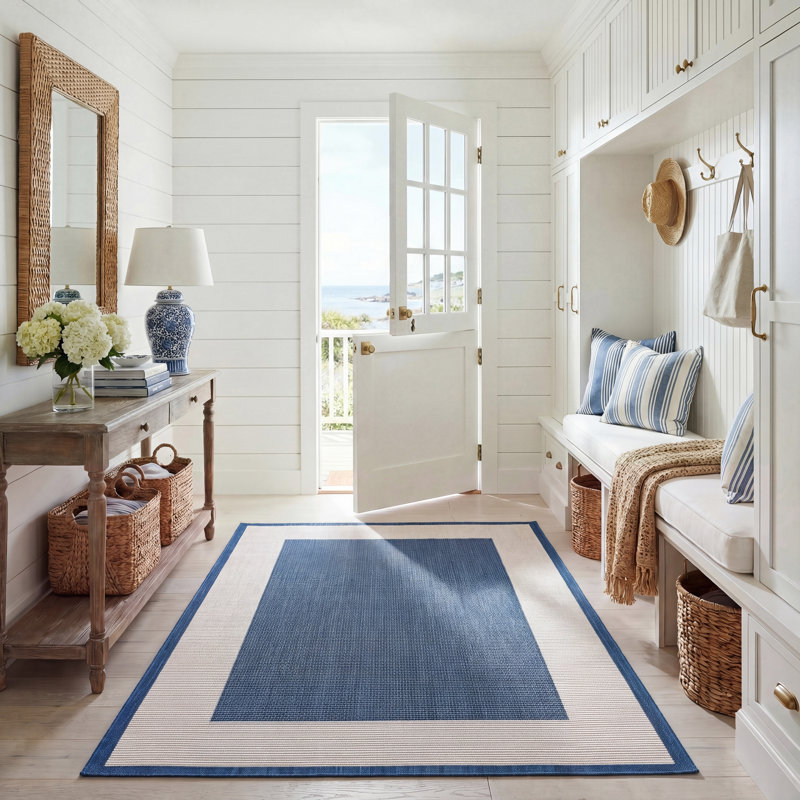 Tapis d'intérieur / extérieur bleu marine / beige VIlmar, Rectangle 5 pi 3 po x 7 pi 7 po