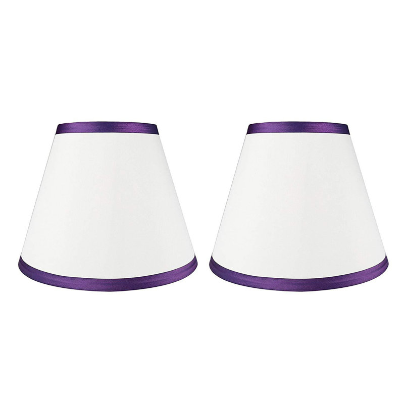Abat-jour empire en soie / shantung (araignée), Blanc cassé avec garniture mauve