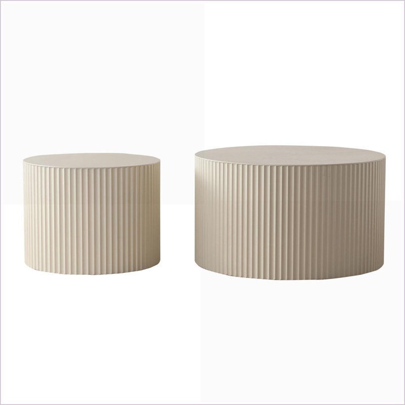 Ensemble de 2 tables basses embossées beiges modernes, peu encombrantes et faciles à nettoyer pour le salon