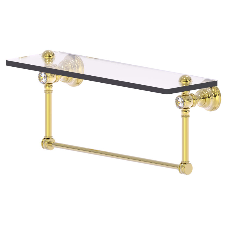 Freyja Glass Bracket Shelf with Towel Bar, 5.54" H x 22" W x 7" D, Unlacquered Brass