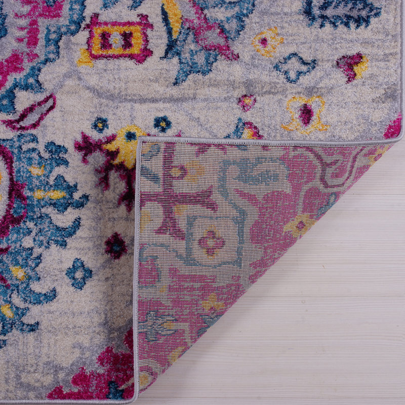 Rose oriental/tapis décoratif bleu SantaFe, Rectangle 5 pi 3 po x 7 pi 6 po