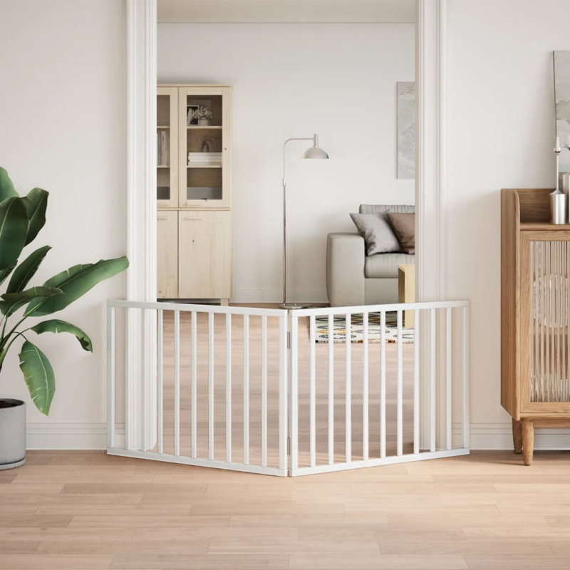 Archie & Oscar Dog Gate Foldable 2 Panels Brown 160 Cm Poplar Wood, 60cm H x 160cm W x 2cm D, White