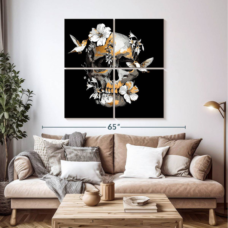 Crâne floral Kerner, H 45 po x l 45 po