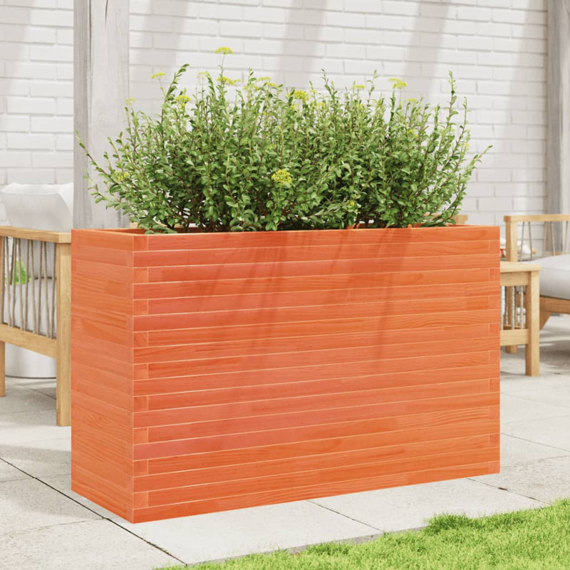 3 Wood Planter, Wax brown, 68.5cm H x 110cm W x 40cm D