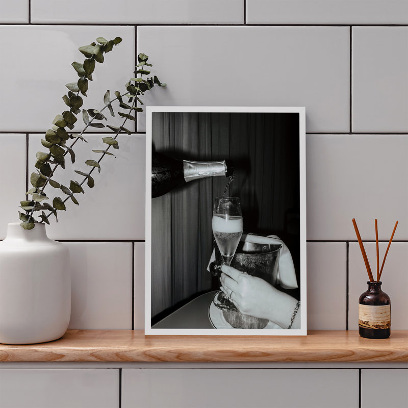 Z Studio noir et blanc, verres à champagne, décoration murale pour la cuisine, affiche murale rétro pour mur de salle de bain, encadré blanc 12 x 16 po