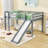 Twin Wood Low Loft Bed With Slide And Ladder-528724299