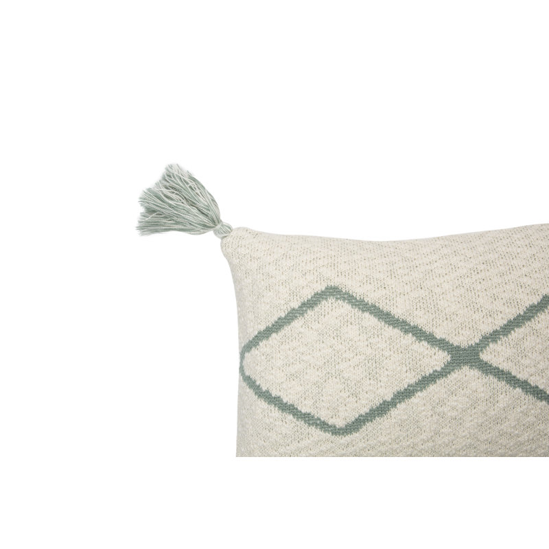 Bereber Classics Pom-poms Cotton Reversible Throw Pillow, Blue