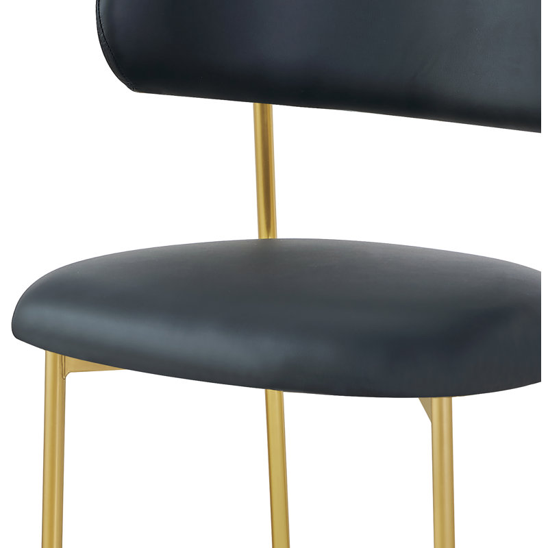 Lupita Upholstered Back Side Chair Dining Chair, Black Vegan Leather, Brushed Gold