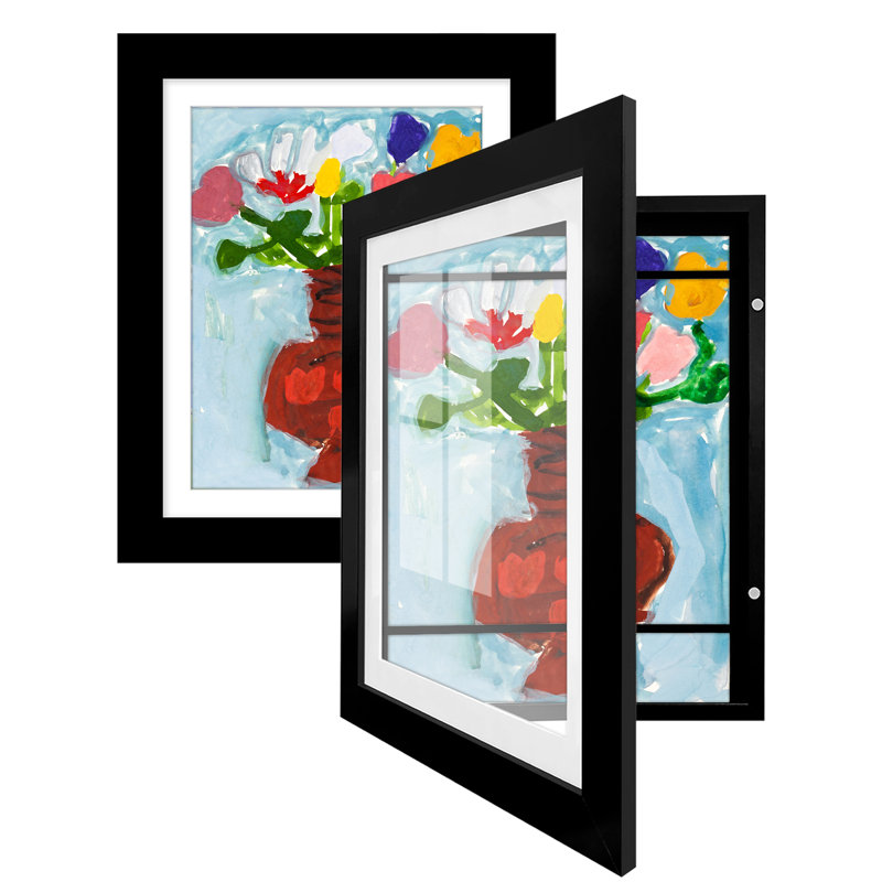 Wiedeman Kids Art Frame 10 x 12.5” with 8.5 x 11” Mat - Composite Wood with Glass (Set of 2), Black
