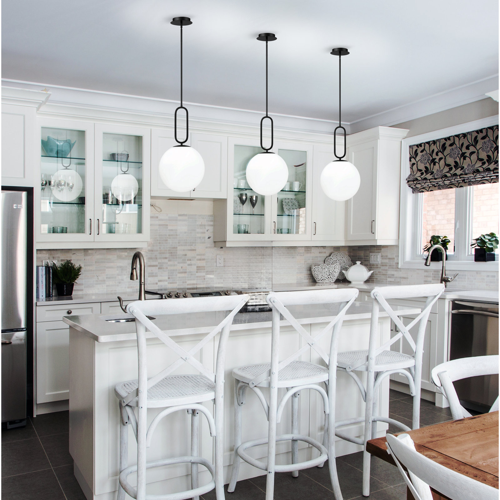 Single Light Glass Dimmable Pendant, Acid Opal/Matte Black, 18.75" H x 9.75" W x 9.75" D