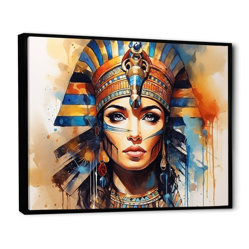 Or et bleu, pharaon égyptienne, beauté IV - Égypte, art mural, Cadre de coin argenté fermé, H 34 po x l 44 po x P 1,5 po
