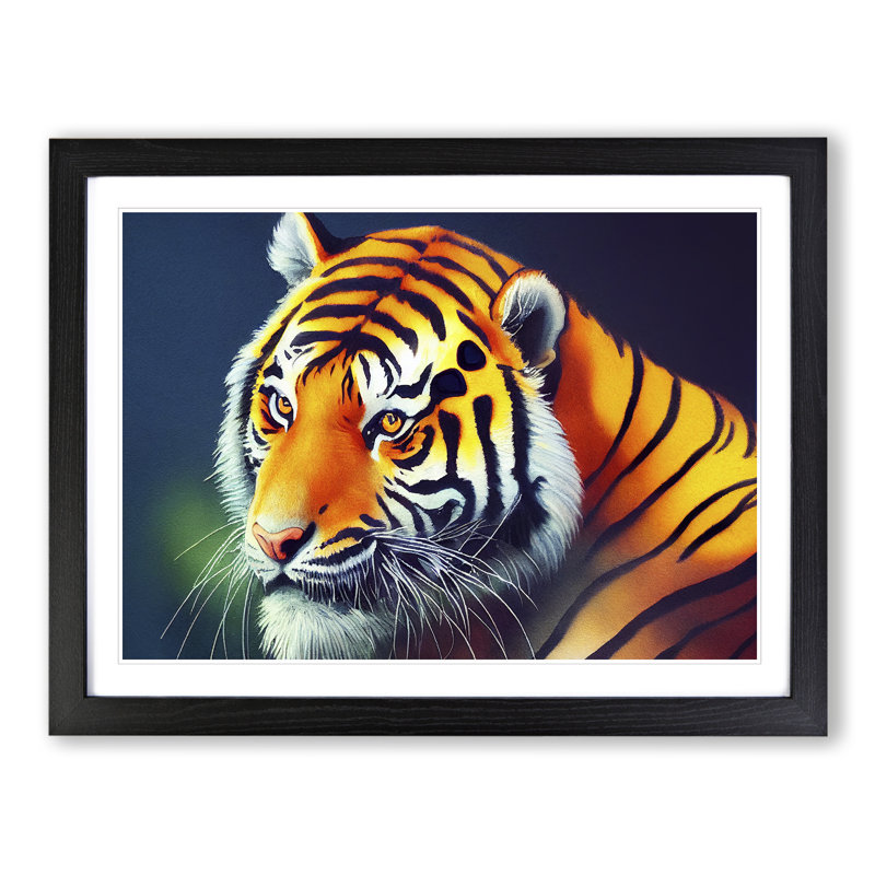 A Watercolour Tiger - Single Picture Frame Painting, Black Framed, 46cm H x 64cm W x 2cm D