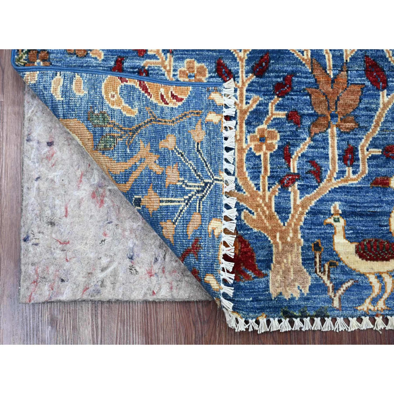 Tapis peshawar afghan 2 pi 7 po x 4 pi avec motif oiseaux de paradis, teinture végétale, laine douce et brillante nouée à la main, tapis, échantillon, tapis oriental