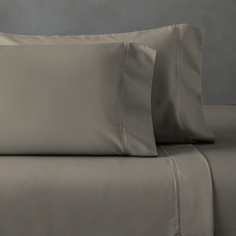 Pandora Cotton Blend 600 Thread Count Embroidered Hem Pillowcase Set Of 2, Gray, King Pillowcase