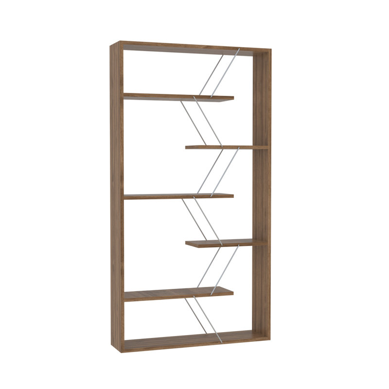 Furnish Home Store Wood Frame Etagere Open Back 6 Shelves Bookcase Industrial Bookshelf for Office and Living Rooms Modern Bookcases Large Bookshelf Organizer