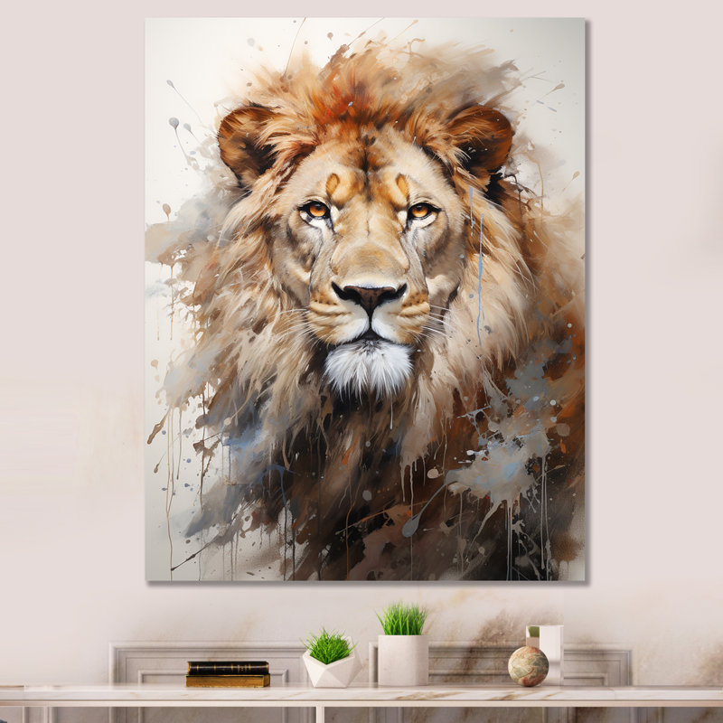 Photographie de portrait de lion - Art mural lion, H 32 po x l 16 po x P 1 po, Toile tendue