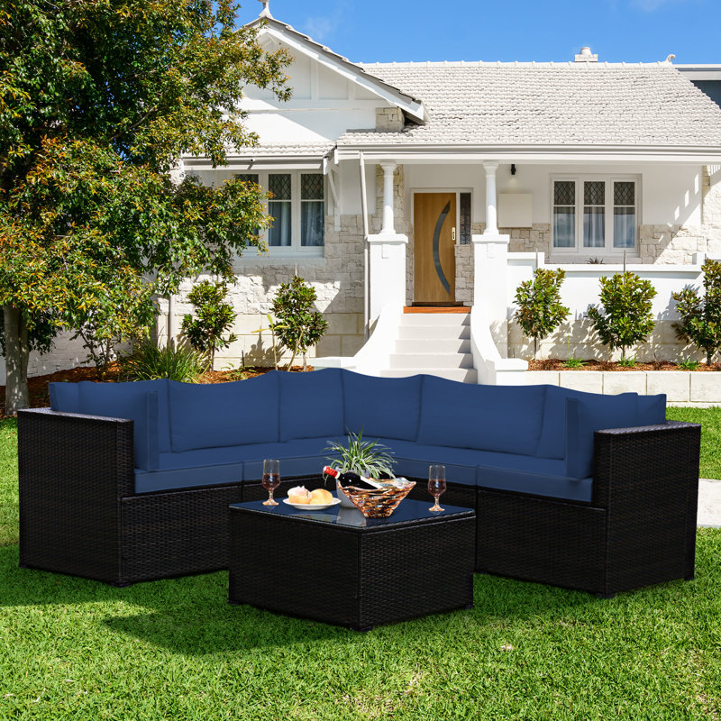 Aibhlinn 5 - Person Patio Conversation Set with Cushions, Navy