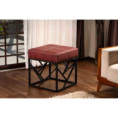 Pouf rouge Claret avec pieds en métal, 18,1 po x 17,3 po x 18,1 po | 32 mousses en mousse pour plus de confort | Tissu facile à nettoyer, style industriel | Parfait pour le salon, la chambre à coucher et les sièges élégants