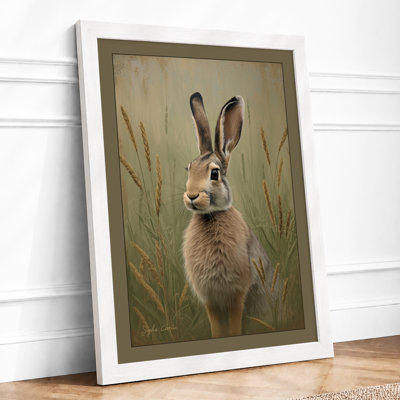 Alert Hare Rustic - Framed Print