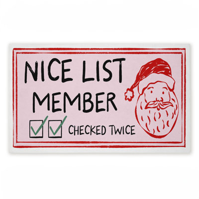 Pink Nice List Ticket Printed Outdoor Door Mat, design by JJ Design House LLC, 18"x30"