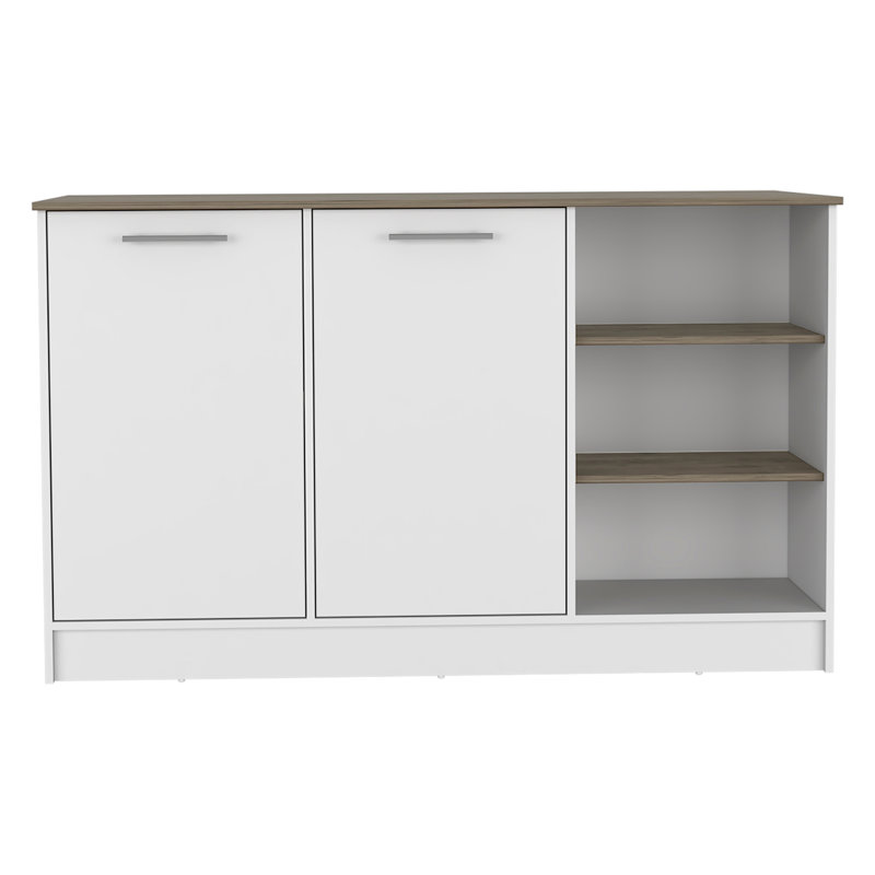 Kitchen Island, Three Open Shelves, Two Cabinets, Particle Board / Chipboard, Walnut/White
