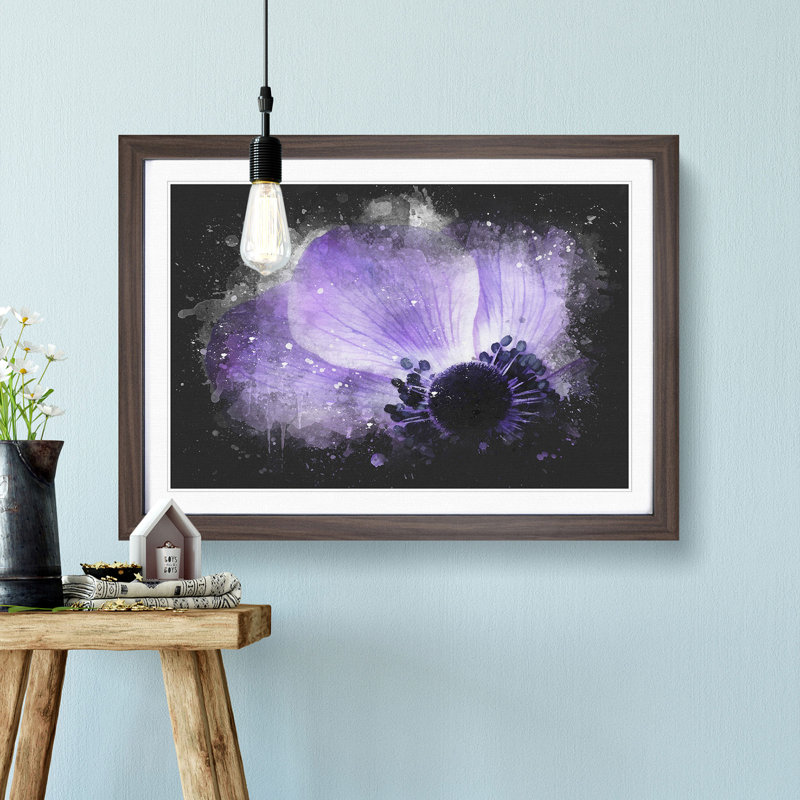 Purple Anemone Flower - Single Picture Frame Print on MDF, Walnut Framed, 45cm H x 63cm W x 2cm D