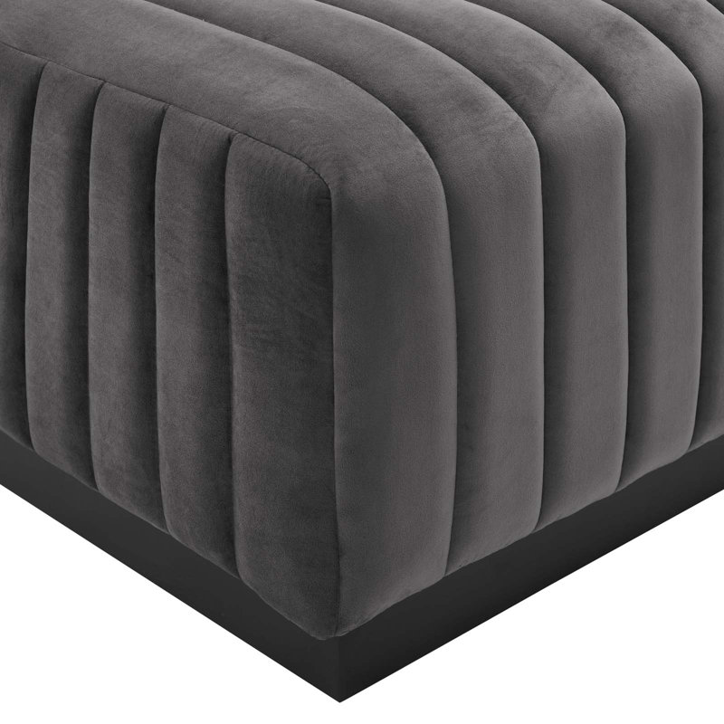 Gray Velvet Tufted Six-Piece Sectional with Ottoman