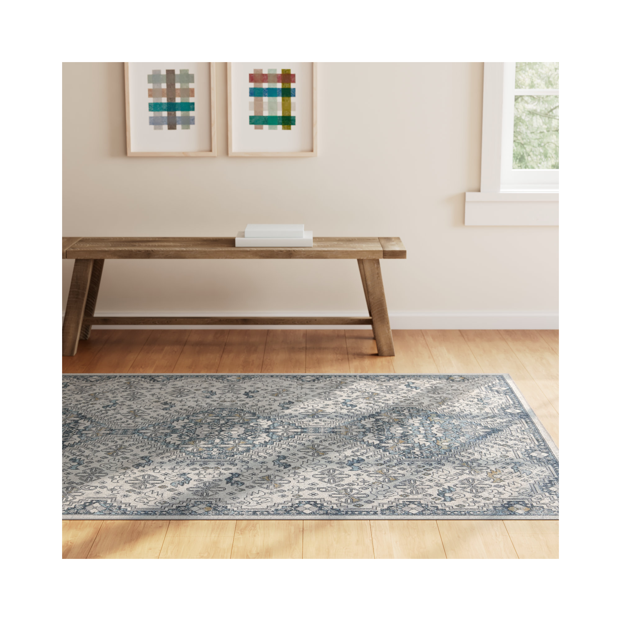 Phoebe Cream/Blue Rug, Rectangle 7'10" x 10'
