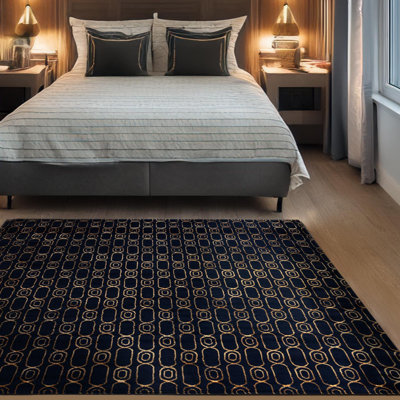 Latitude Run® Column Novica Rug Navy Blue and Gold