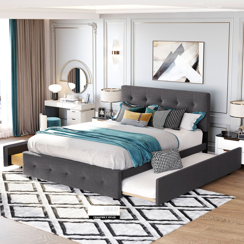 Lit plateforme tapissier, Gris foncé