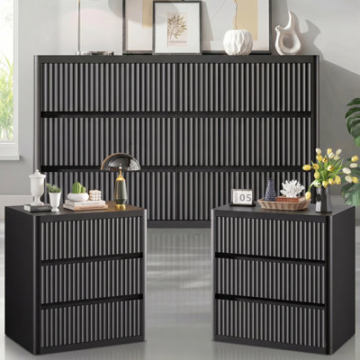 3-Piece Black Wavy Bedroom Furniture Set