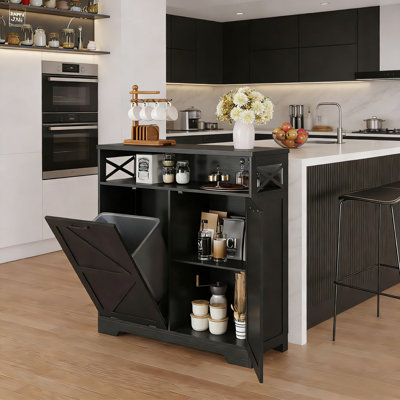 Armoire à poubelle inclinable avec tablette réglable - solution de rangement cachée pour la cuisine et la buanderie, conception à l'épreuve des chiens pour le décor du salon ou de la ferme