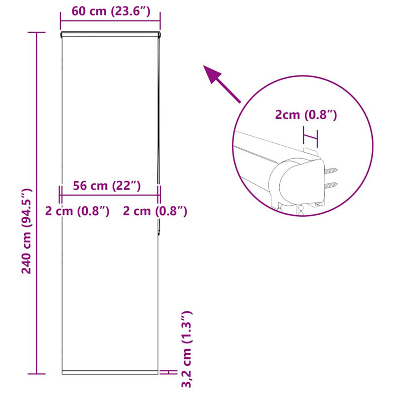 Room Darkening Roller Blind, 60cmW x 240cmL